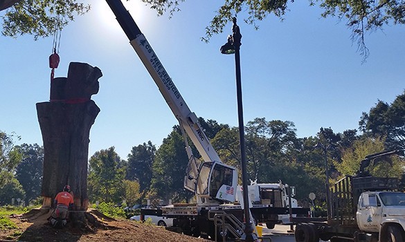 Removing wood with a crane on a truck